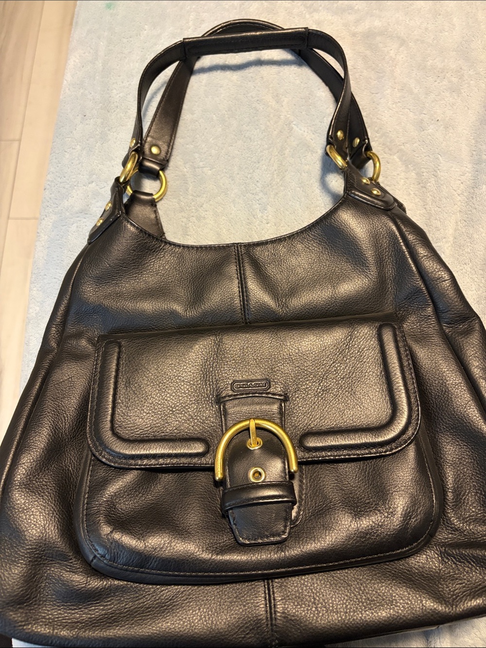 Coach Black Leather Shoulder Bag with Gold Hardware
